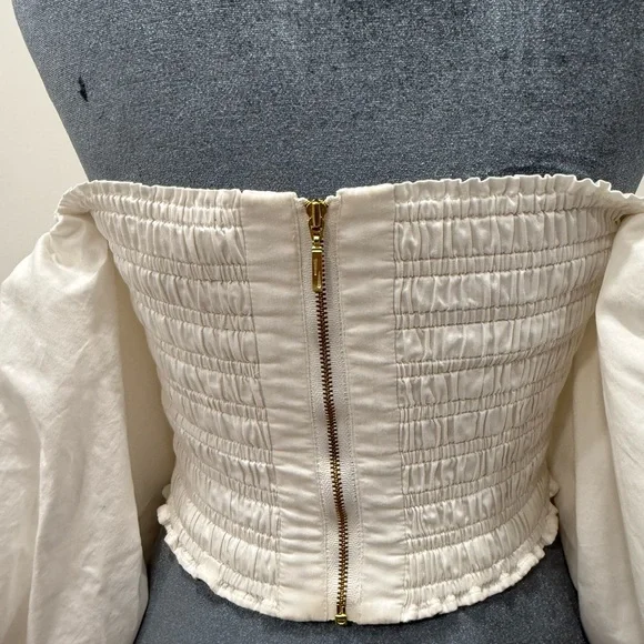 Aje White Off-Shoulder Puff Sleeve Crop Top - Picture 4 of 5